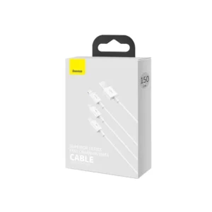 Superior Series Fast Charging Data Cable USB to M+L+C 3.5A 1.5m White
