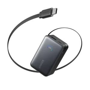 Nano Power Bank 10000mAh 45W Built-In Retractable USB-C Cable – Black – A1638H11 – OP