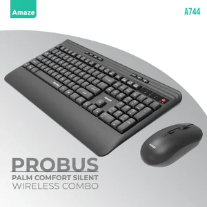 A744 Probus Palm Comfort Silent Wireless Keyboard & Mouse Combo – Black – BIS