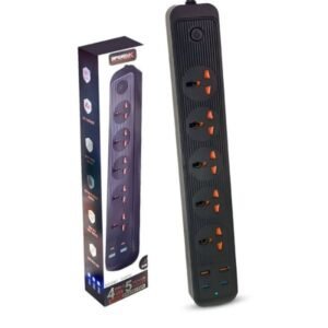 504PU Premium Portable Power Strip – 5 Sockets, 2 USB & 2 Type-C