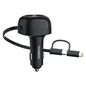 75W Car Charger with Retractable 2 in 1 – TC0036 – Black – GC